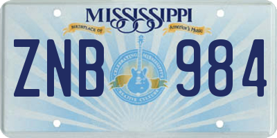 MS license plate ZNB984