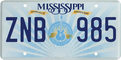 MS license plate ZNB985