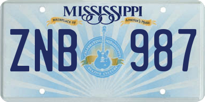 MS license plate ZNB987