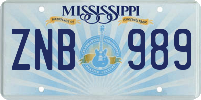 MS license plate ZNB989