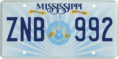MS license plate ZNB992