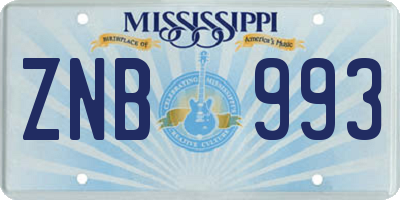 MS license plate ZNB993