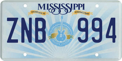 MS license plate ZNB994