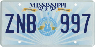 MS license plate ZNB997