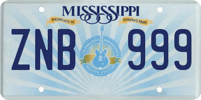 MS license plate ZNB999