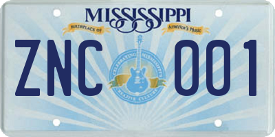 MS license plate ZNC001