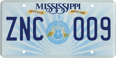 MS license plate ZNC009