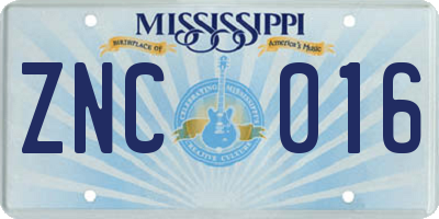 MS license plate ZNC016