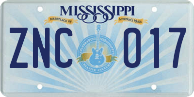 MS license plate ZNC017