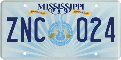 MS license plate ZNC024