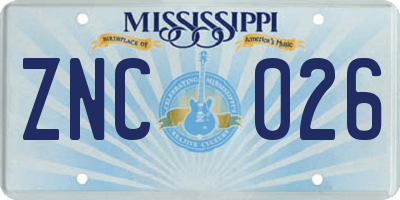 MS license plate ZNC026