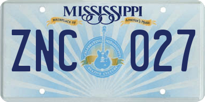 MS license plate ZNC027