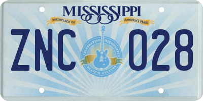 MS license plate ZNC028