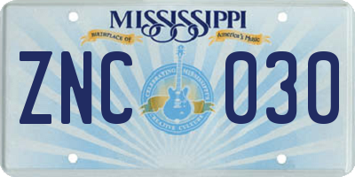 MS license plate ZNC030