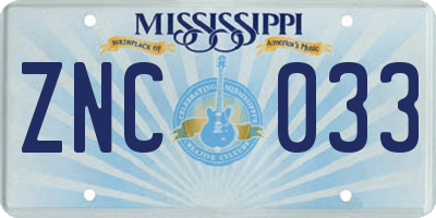 MS license plate ZNC033