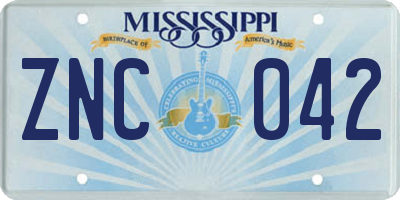 MS license plate ZNC042