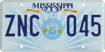 MS license plate ZNC045