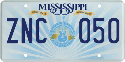 MS license plate ZNC050