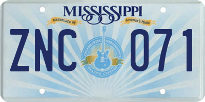 MS license plate ZNC071