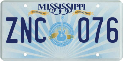 MS license plate ZNC076