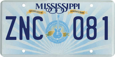 MS license plate ZNC081