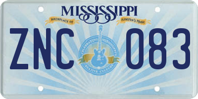 MS license plate ZNC083