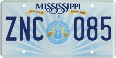 MS license plate ZNC085