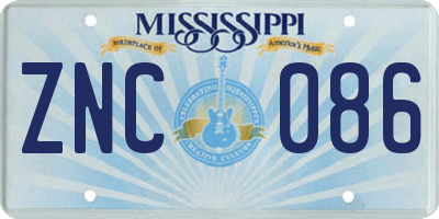 MS license plate ZNC086