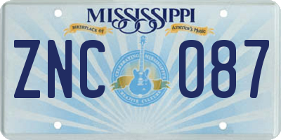 MS license plate ZNC087