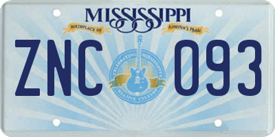 MS license plate ZNC093