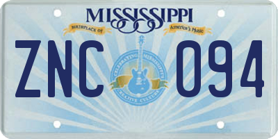 MS license plate ZNC094