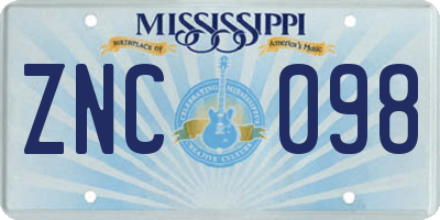 MS license plate ZNC098