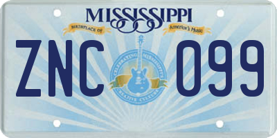 MS license plate ZNC099