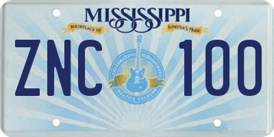 MS license plate ZNC100