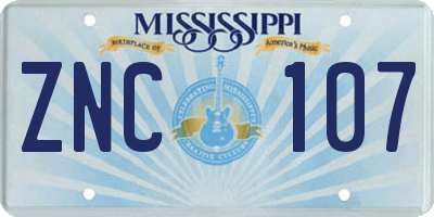 MS license plate ZNC107