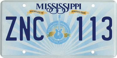 MS license plate ZNC113