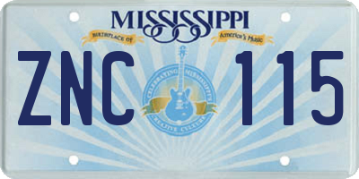 MS license plate ZNC115