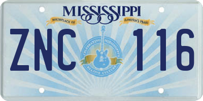MS license plate ZNC116