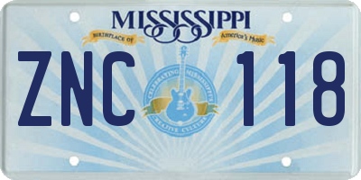 MS license plate ZNC118