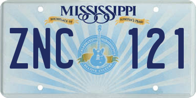 MS license plate ZNC121