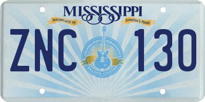 MS license plate ZNC130
