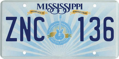 MS license plate ZNC136