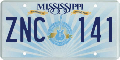 MS license plate ZNC141
