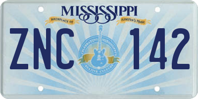 MS license plate ZNC142