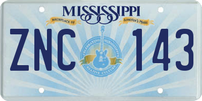 MS license plate ZNC143