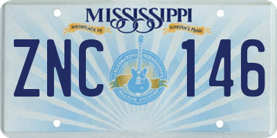 MS license plate ZNC146