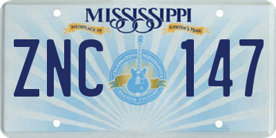 MS license plate ZNC147