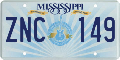 MS license plate ZNC149