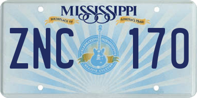 MS license plate ZNC170