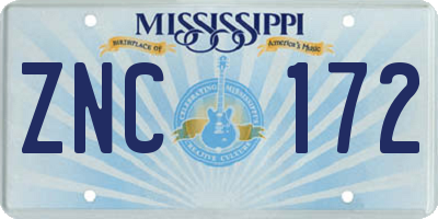 MS license plate ZNC172